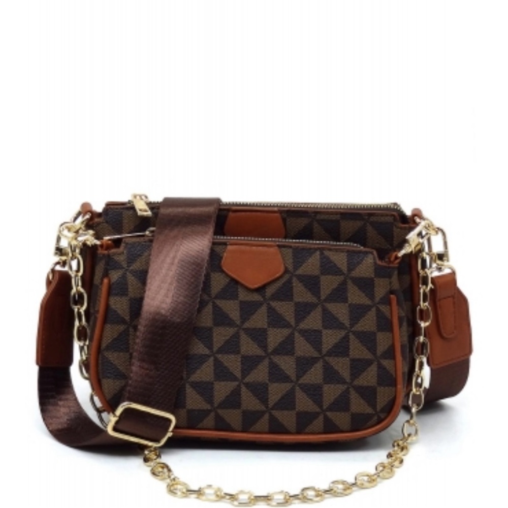 Geometric Brown Designer Shoulder Bag
